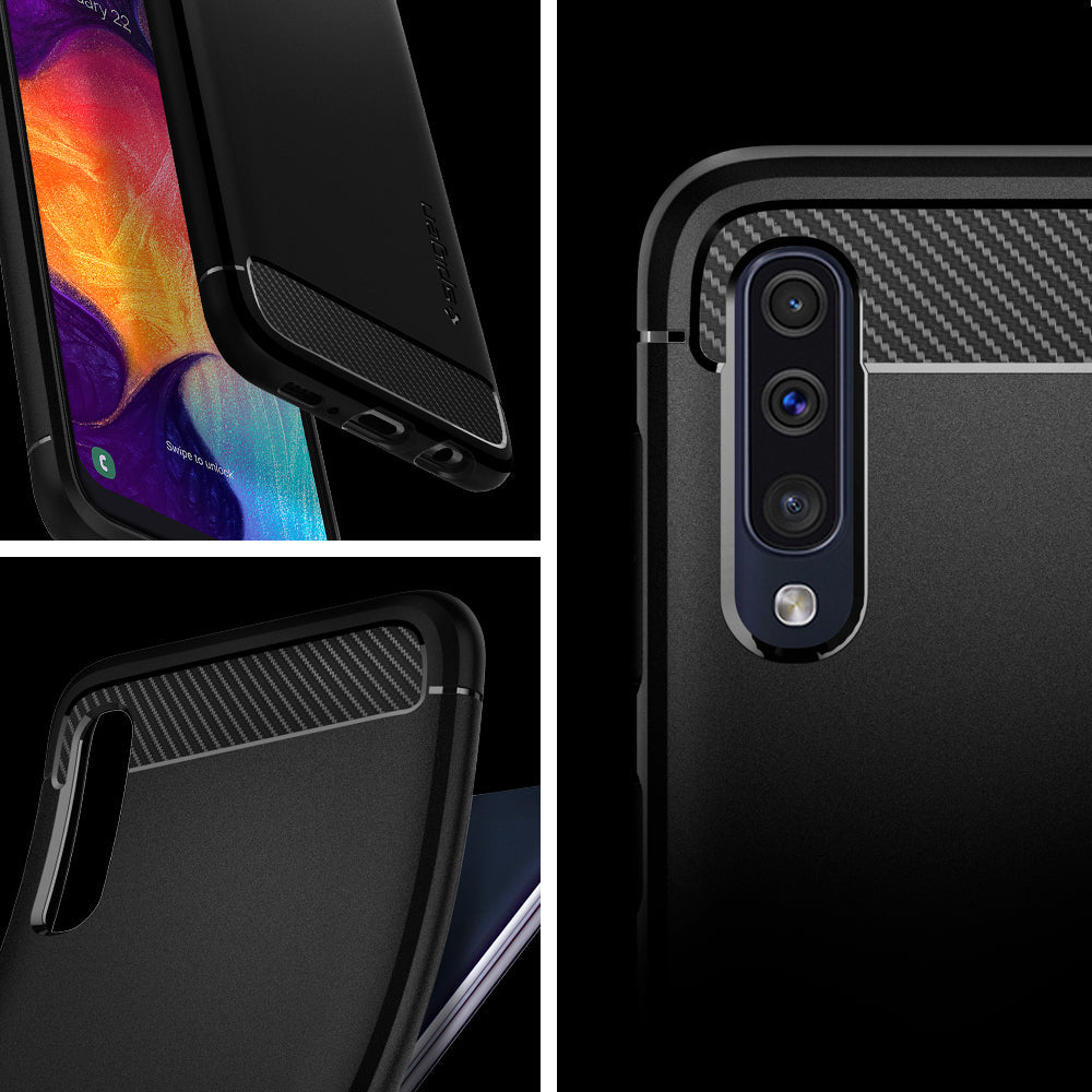 611CS26199 - Galaxy A50 Case Rugged Armor in Matte Black showing the different angles