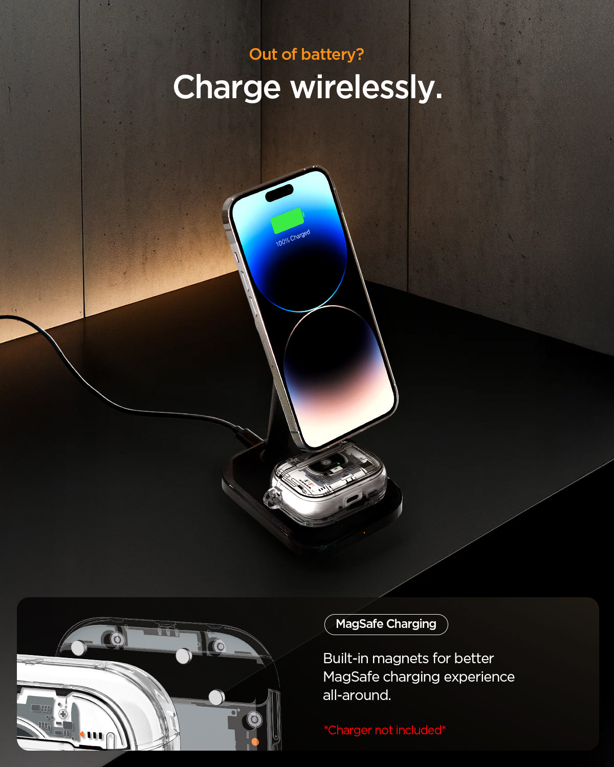 ACS09824 - AirPods Pro 3 Series Ultra Hybrid Neo One (MagFit) out of battery? charge wirelessly. magsafe charging. built in magnets for better magsafe charging experience all around