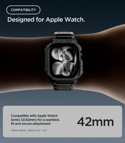 ACS11883 - Apple Watch Series 12(42mm) Case Rugged Armor Pro in Matte Black showing compatibility with the 42mm size for a seamless fit and secure attachment
