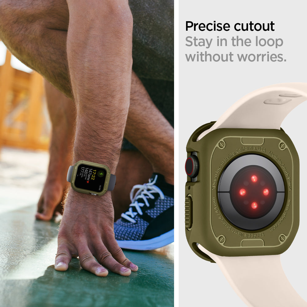 062CS26015 - Apple Watch Series (Apple Watch (45mm)) Case Rugged Armor in olive green precise cutout stay in the loop without worries.