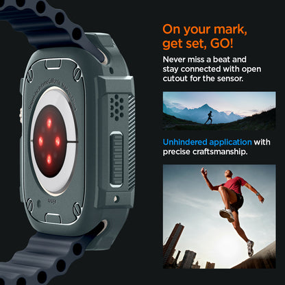 ACS07383 - Apple Watch (49mm) Rugged Armor in Abyss Green never miss a beat and stay connected with open cutout for the sensor. Write down On your mark, get set GO! Unhindered application with precise craftsmanship.