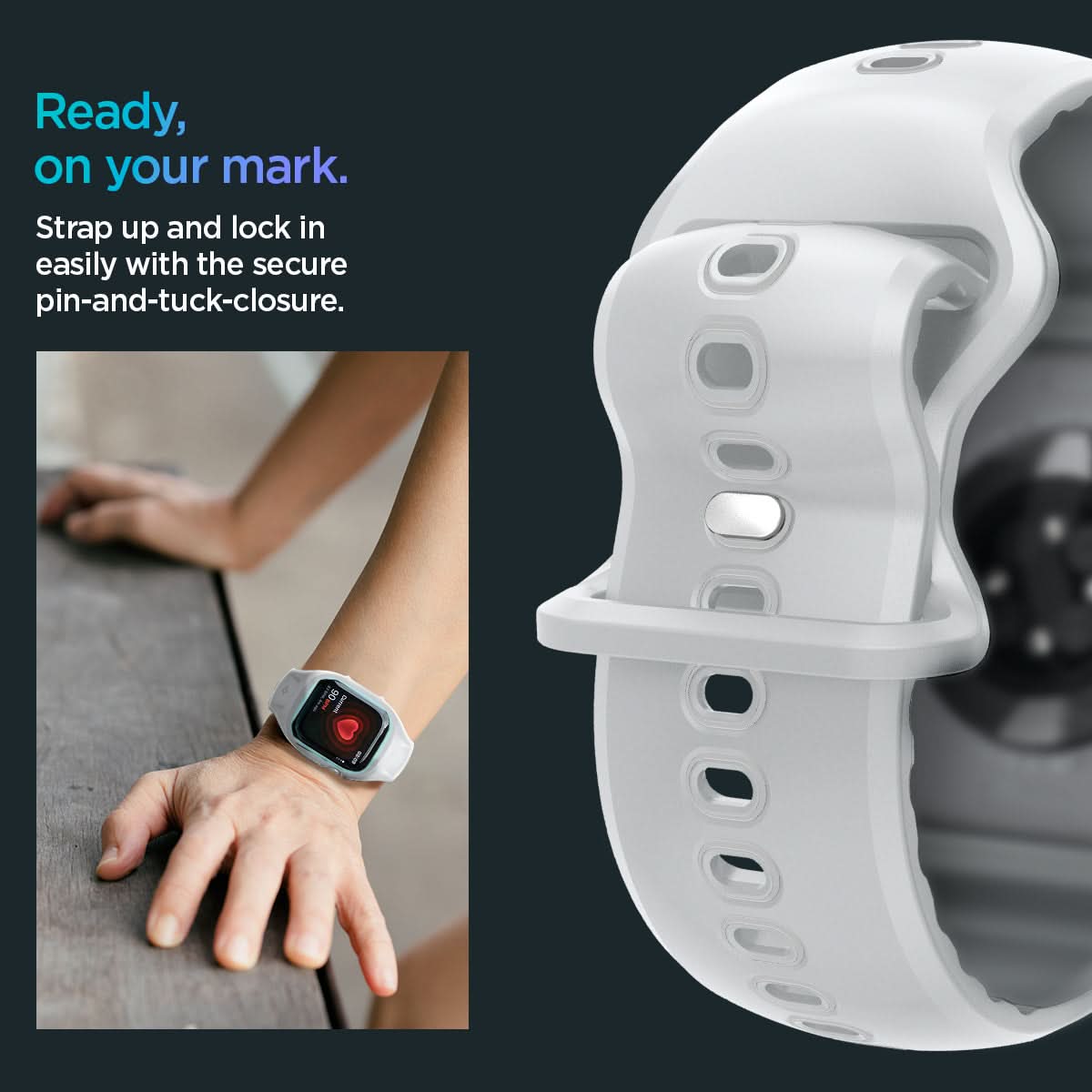 ACS09318 - Apple Watch 10 (46mm) Case Liquid Air Pro in Gray ready, on your mark. Strap up and lock in easily with the secure pin and tuck closure.