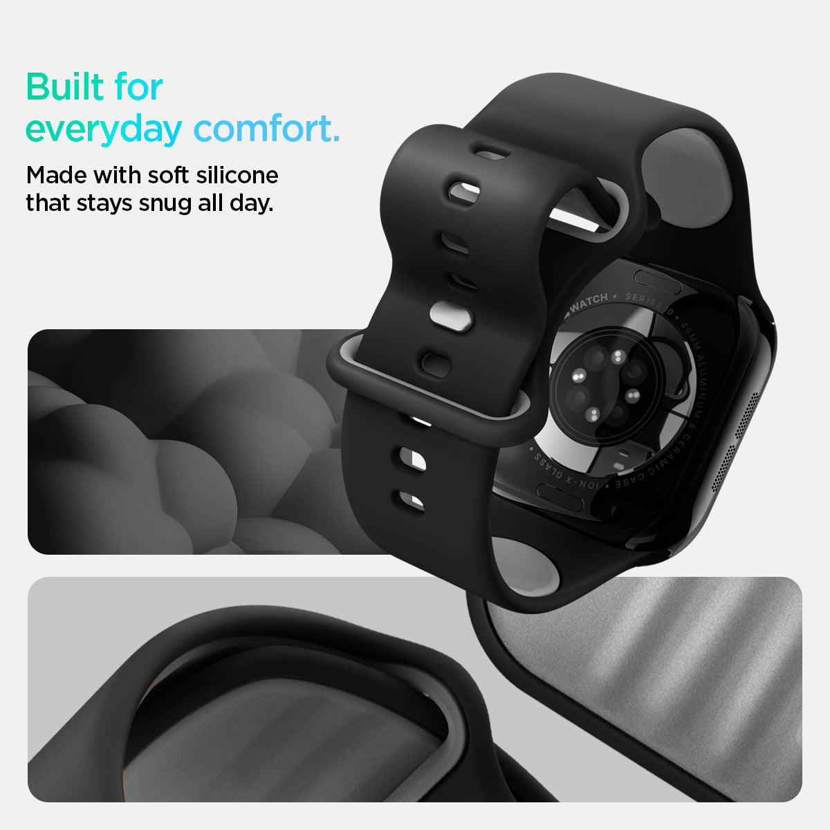 AMP09321 - Apple Watch Series - Nano Pop 46mm in Black Sesame built for everyday comfort. Made with soft silicone that stays snug all day.