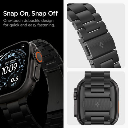 AMP11577 - Apple Watch Series - Modern Fit Titanium Black one touch buckle design allows quick fastening and release.