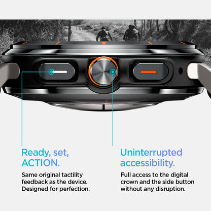 AMP08772 - Galaxy Watch Ultra (47mm) Lite Fit Band in Black ready set action. same original tactility feedback as the device. designed for perfection. uninterrupted accessibility. full access to the digital crown and the side button with out any disruption