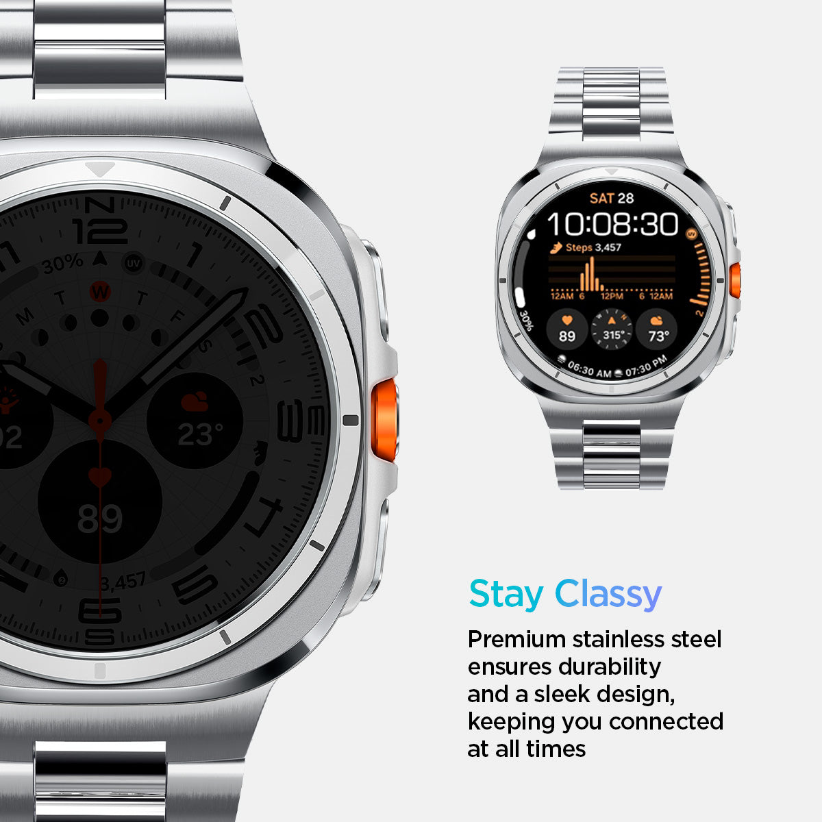 AMP08823 - Watch Ultra (47mm) Modern Fit 316L Band in Silver stay classy. premium stainless steel ensures durability and a sleek design, keeping you connected at all times.