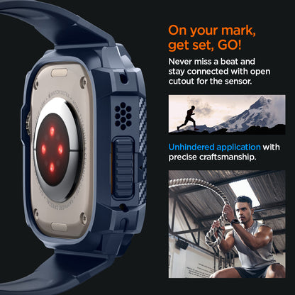 ACS07389 - Apple Watch (49mm) Rugged Armor Pro in Navy Blue never miss a beat and stay connected with open cutout for the sensor. Write down On your mark, get set GO! Unhindered application with precise craftsmanship.