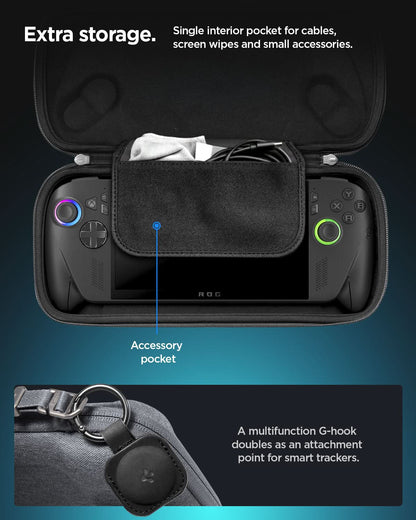 AGP11146 - ROG Xbox Ally X Series - Klasden Pouch showing extra storage. simple interior pocket for cables, screen wipes and small accessories
