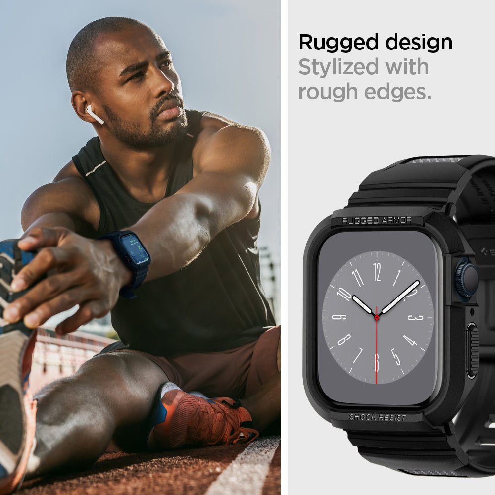 062CS25324 - Apple Watch Series (Apple Watch (45mm)) Case Rugged Armor Pro in black rugged design stylized with rough edges.
