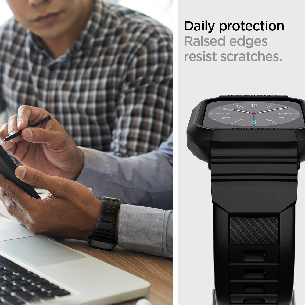 062CS25324 - Apple Watch Series (Apple Watch (45mm)) Case Rugged Armor Pro in black shows daily protection raised edges resist scratches.