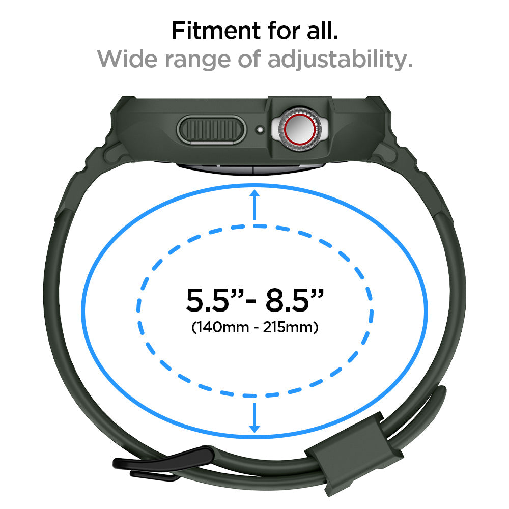 062CS26016 - Apple Watch Series (Apple Watch (45mm)) Case Rugged Armor Pro in military green fitment for all, wide range (140mm-215mm) of adjustability.