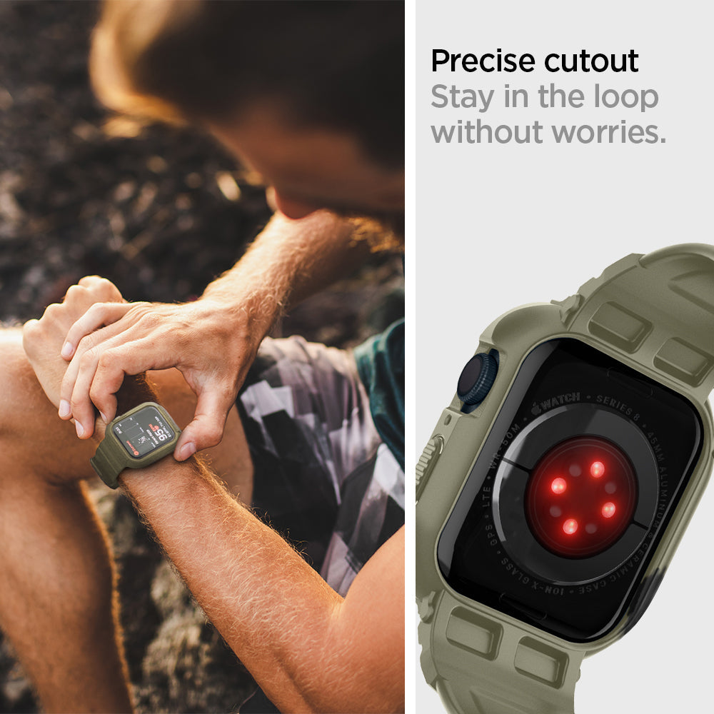 ACS05914 - Apple Watch Series (Apple Watch (45mm)) Case Rugged Armor Pro in vintage khaki precise cutout stay in the loop without worries.
