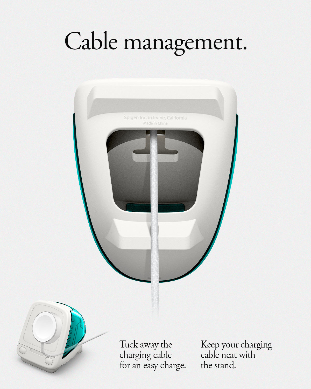 AMP09339 - Apple Watch Classic C1 Charger Stand in bondi blue cable management. tuck away the charging cable for an easy charge. Keep your charging cable neat with the stand.