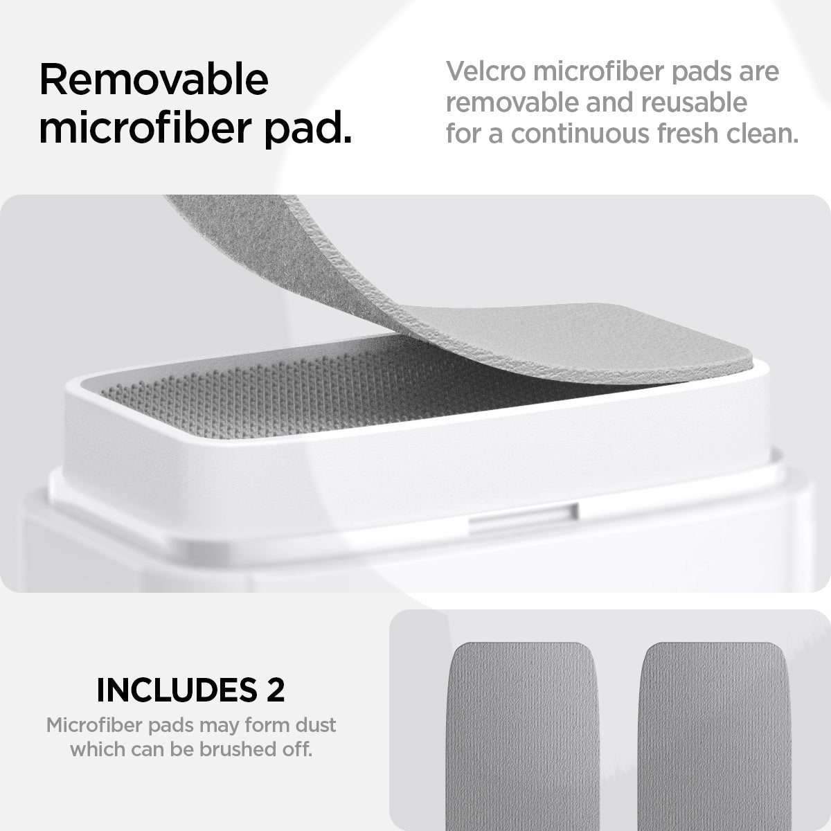 ACP10510 - CC90 Car Screen Cleaner in white showing removable microfiber pad. velcro microfiber pads are removable and reusable for a continuous fresh clean.