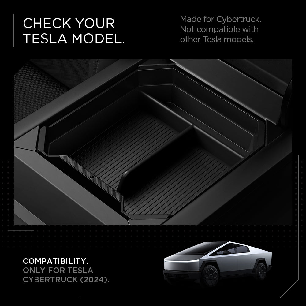 ACP07809 - Tesla Cybertruck Center Console Organizer Tray CO220T in Black check your tesla model only compatible for cybertruck. not compatible with other Tesla models. Compatibility only for tesla cybertruck.