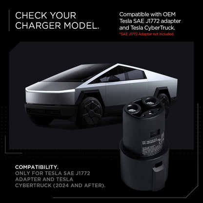 ACP09182 - Tesla cybertruck Charging Adapter Door Dock CO252 in Black check your charger model. Compatible with OEM Tesla SAE J1772 adapter and tesla cyber truck. SAE J1772 adapter not included. compatibility. only for tesla sae j1772 adapter and tesla cybertruck 2024 and after.