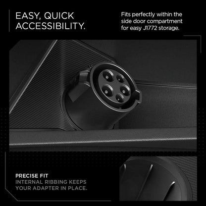 ACP09182 - Tesla cybertruck Charging Adapter Door Dock CO252 in Black easy, quick accessibility. fits perfectly with in the side door compartment for easy J1772 storage. precise fit. internal ribbing keeps your adapter in place.