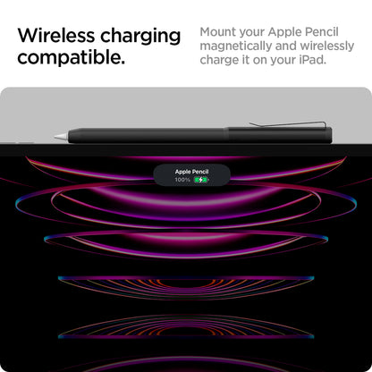 ACS05763 - Apple Pencil Holder DA201 in black showing the wireless charging compatible. Mount your Apple Pencil magnetically and wirelessly charge it on your iPad