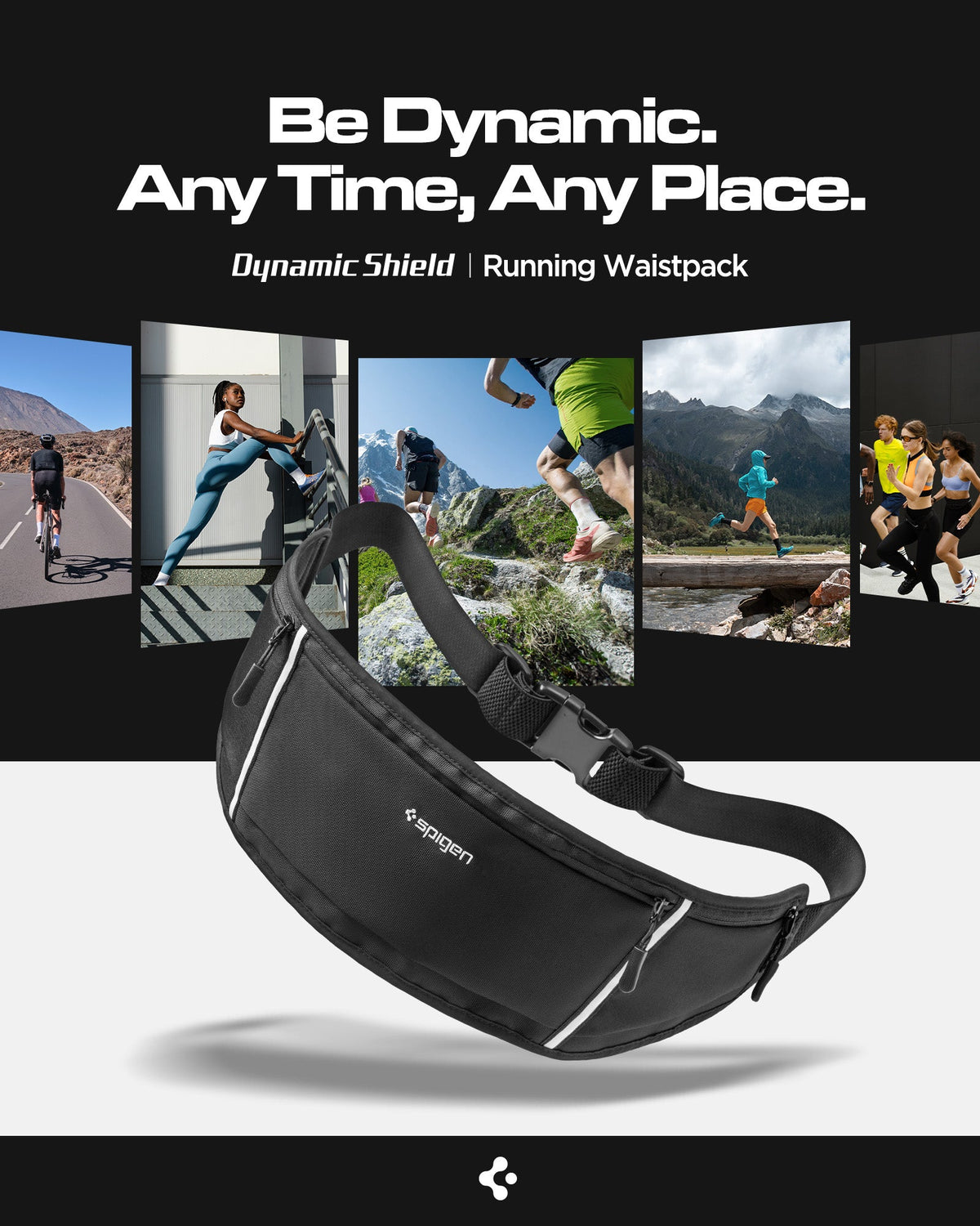 AMP04618 - Dynamic Shield™ Running Waistpack in black showing the features of band