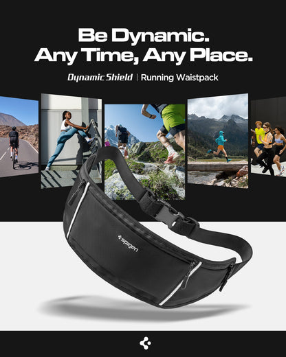 AMP04618 - Dynamic Shield™ Running Waistpack in black showing the features of band