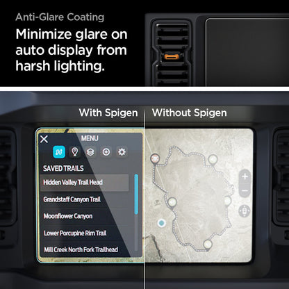 AGL04570 - Ford Bronco 12" Screen Protector GLAS.tR SLIM Anti-Glare showing anti glare coating. minimize glare on auto display from harsh lighting