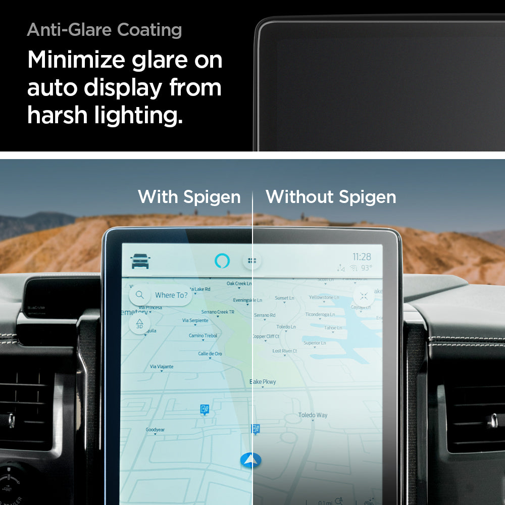 AGL04044 - Ford 150 15.5" Screen Protector GLAS.tR SLIM Anti-Glare showing anti glare coating. minimize glare on auto display from harsh lighting
