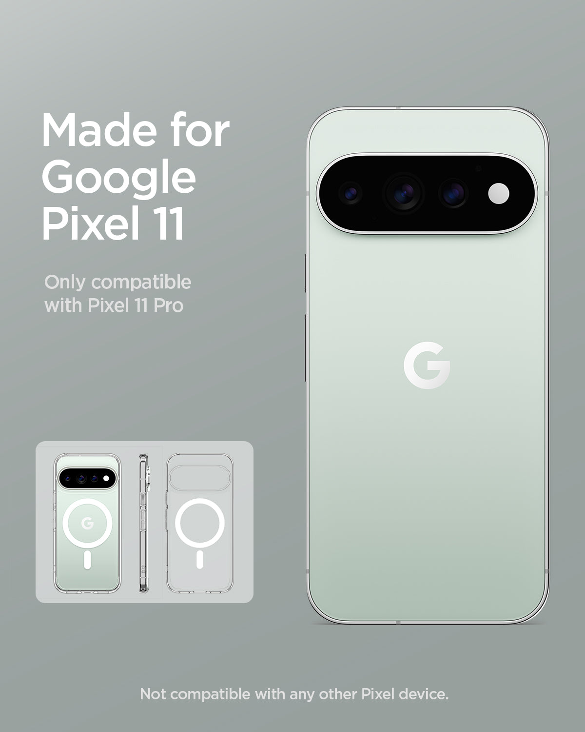 ACS11431 - Pixel 11 Pro Ultra Hybrid (Mag Fit) Clear White made for Google Pixel certified case with a built in MagFit ring and precise fit.