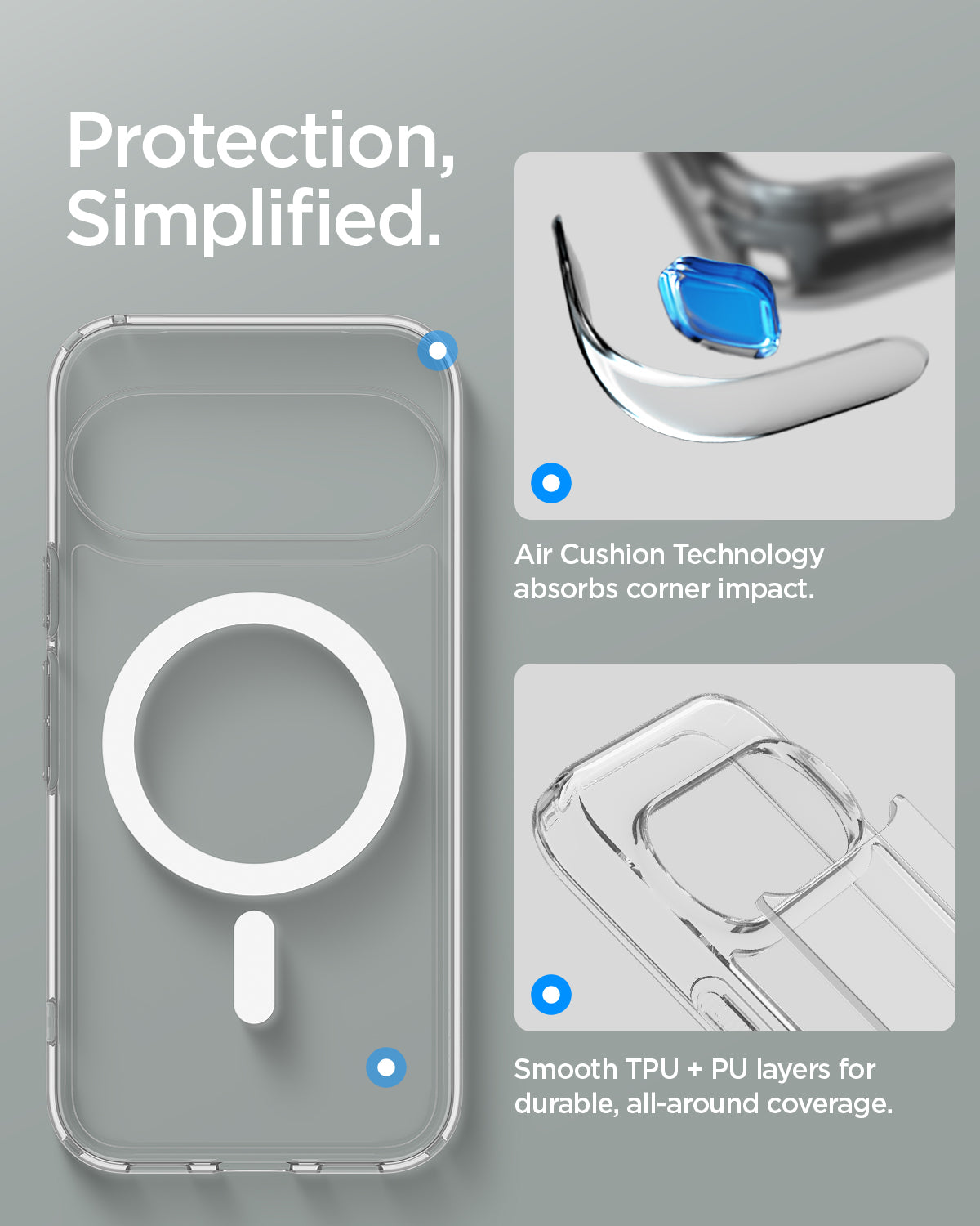 ACS11431 - Pixel 11 Pro Ultra Hybrid (Mag Fit) Clear White case featuring Air Cushion Technology, reinforced corners, and durable hybrid TPU and PC construction.