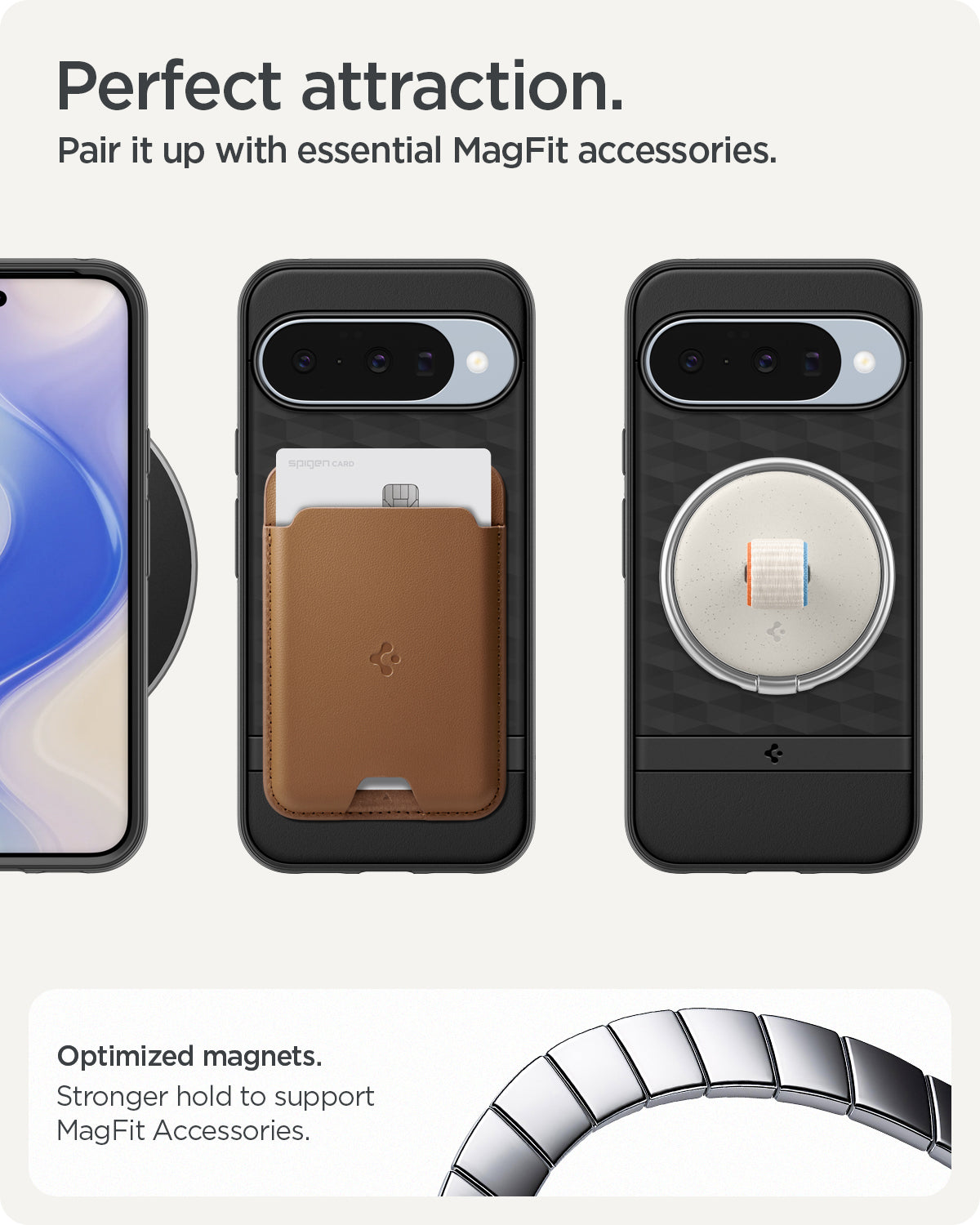 ACS09708 - Pixel 10 Pixel 10 Pro in black showing the perfect attraction. Pair it up with essential MagFit accessories. Optimized magnets. Stronger hold to support MagFit accessories.