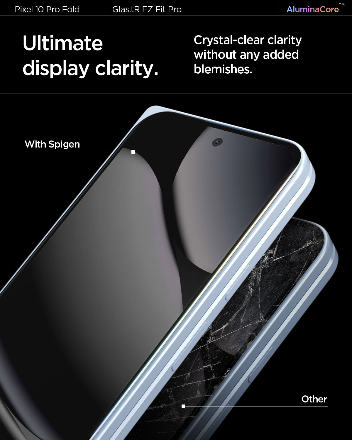 AGL09665 - Pixel 10 Pro Fold Case Ultra Hybrid Metal Ring (MagFit) in crystal clear showing ultimate display clarity