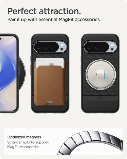 ACS09731 - Pixel 10 Pro XL Case Parallax (MagFit) in black showing the perfect attraction. Pair it up with essential MagFit accessories. Optimized magnets. Stronger hold to support MagFit accessories.
