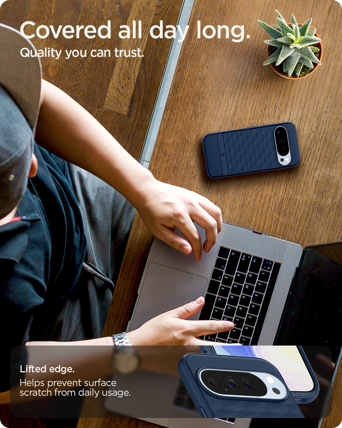 ACS09733 - Pixel 10 Pro XL Case Parallax (MagFit) in midnight blue showing the lifted edge. Helps prevent surface scratch from daily usage. Covered all day long. Quality you can trust.