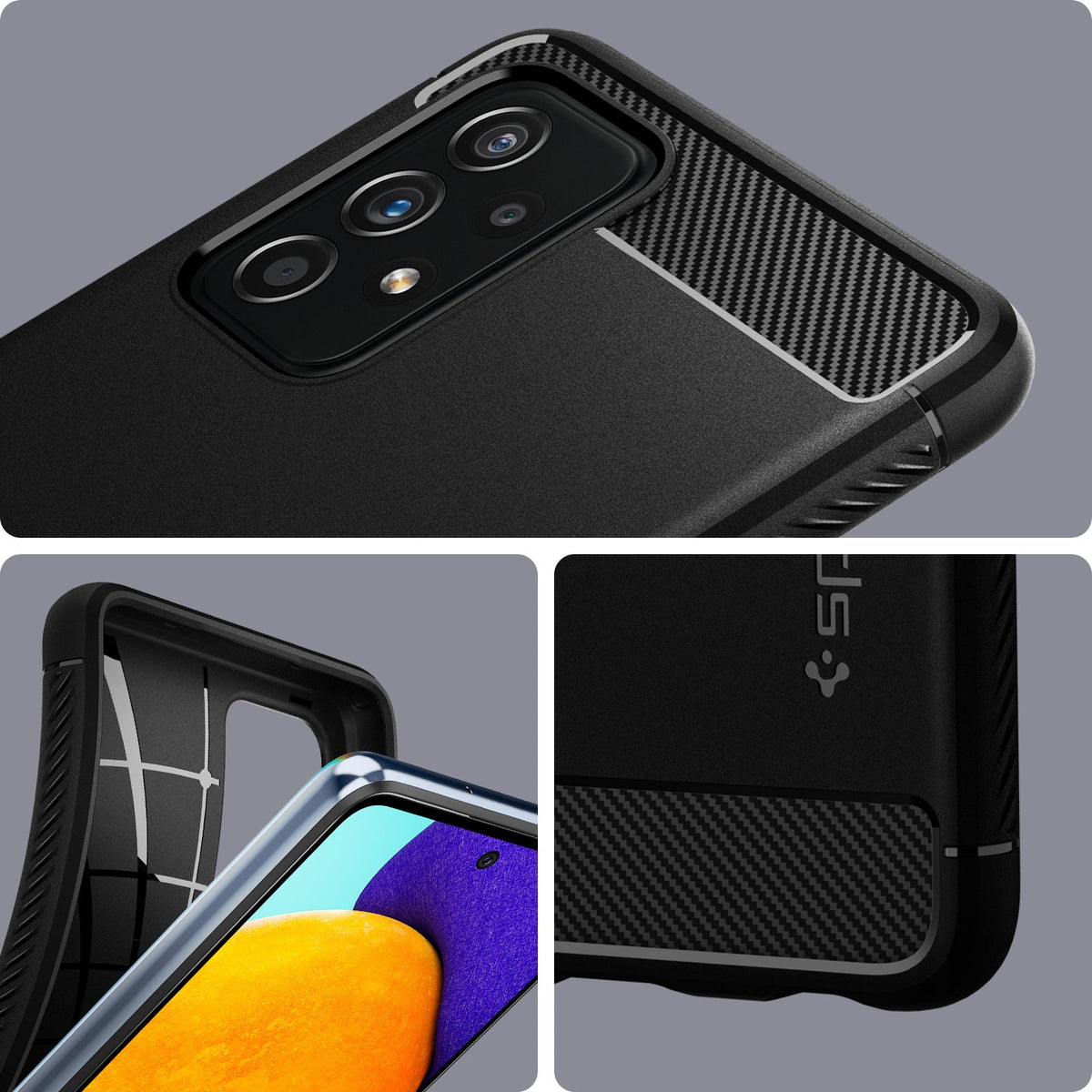 ACS02315 - Galaxy A52 Case Rugged Armor in Matte Black showing the different angles