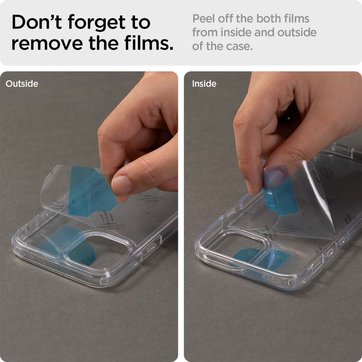 ACS04259 - Galaxy A53 5G Case Ultra Hybrid in Crystal Clear don't forget to remove the films. Peel off the both films from inside and outside of the case.