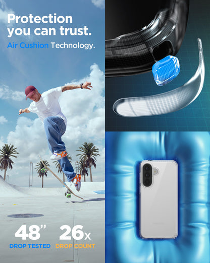 ACS11123 - Spigen Ultra Hybrid Galaxy A57 5G case with Air Cushion Technology corner detail - 48 inch drop tested, 26x drop count