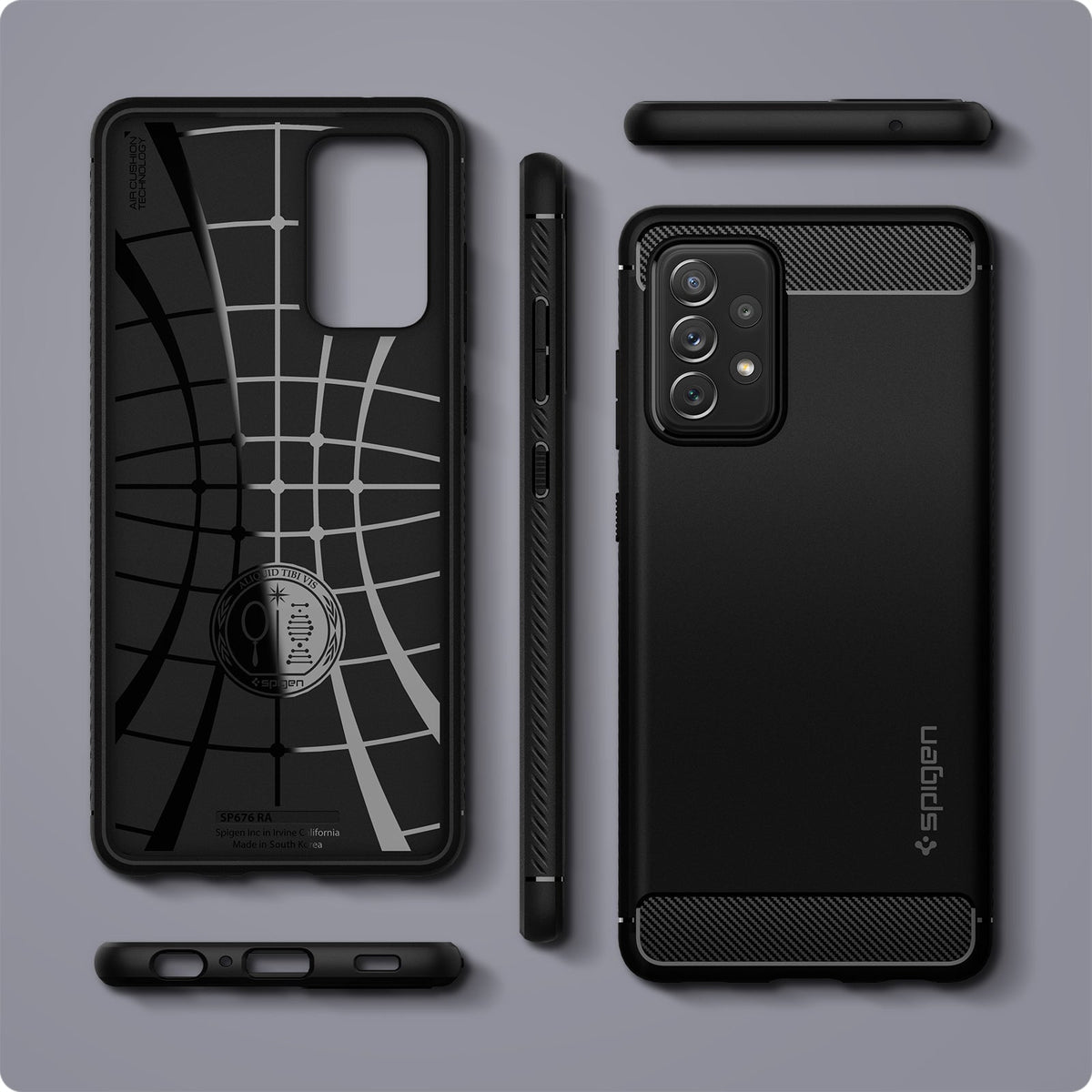 ACS02324 - Galaxy A72 Case Rugged Armor in Matte Black showing the back, inner, side, top and bottom