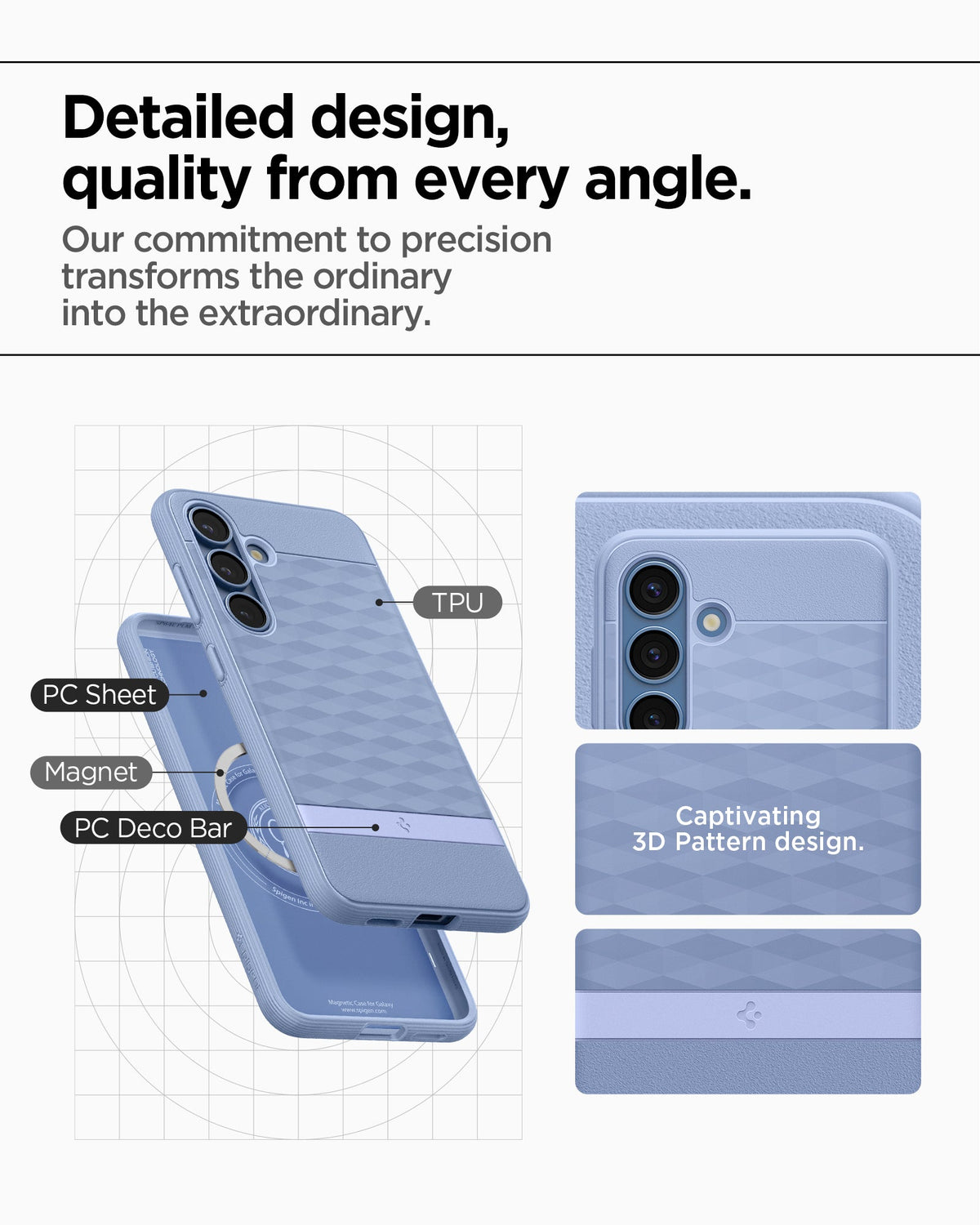 ACS09059 - Galaxy S25 Plus Case Parallax (MagFit) in Purple-ish showing the detailed design, quality from every angle. Our commitment to precision transforms the ordinary into the extraordinary. TPU, PC Sheet, Magnet and PC Decor Bar with captivating 3D pattern design