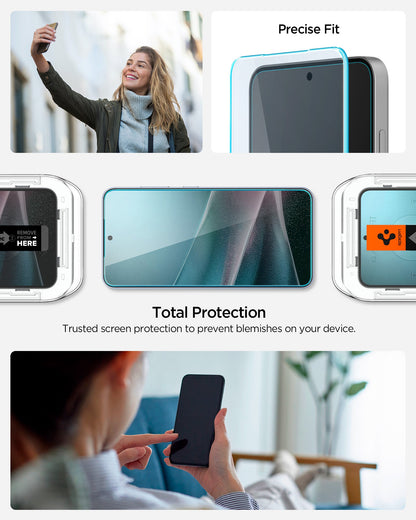 AGL09410 - Galaxy S25 Edge GLAS.tR EZ Fit Pro showing the precise fit. Touch Protection, trusted screen protection to prevent blemishes on your device