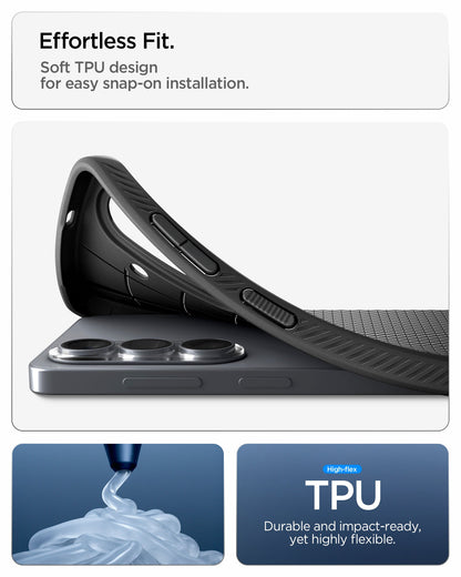 ACS11042 - Galaxy S26 Plus Liquid Air in Matte Black showing effortless fit. soft TPU design for easy snap on installation