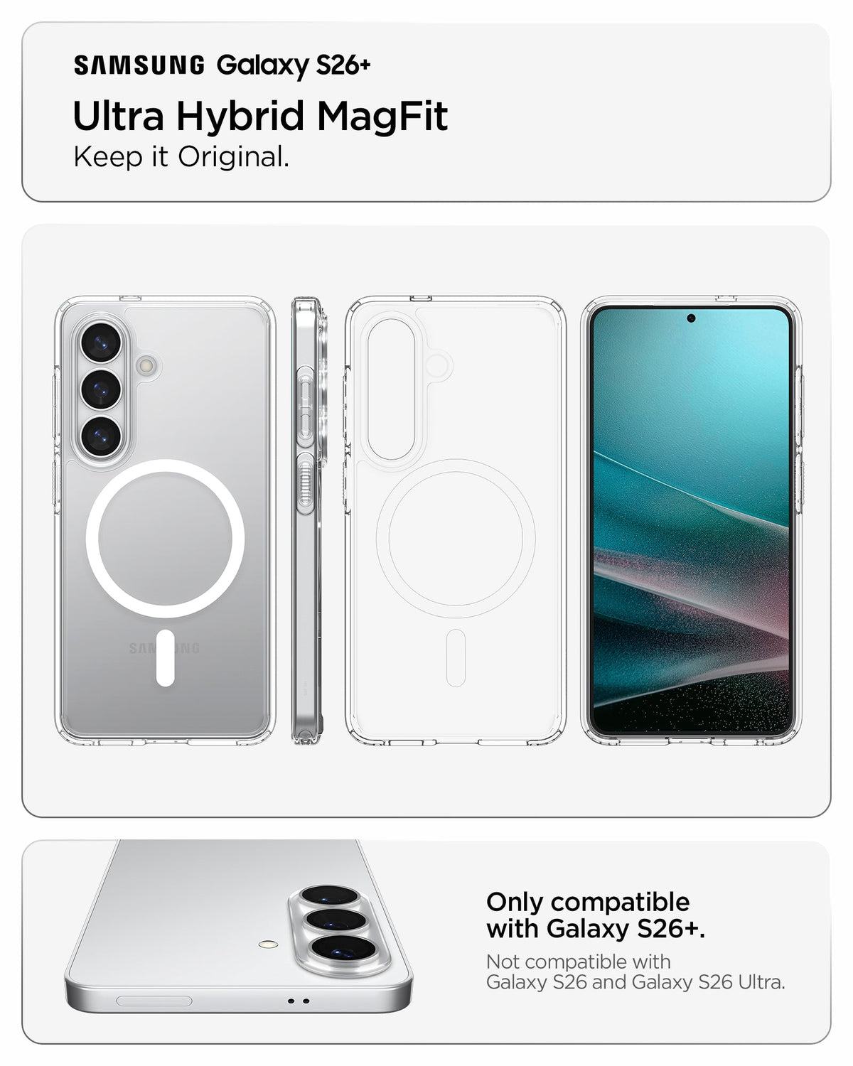 ACS10964 - Galaxy S26 Plus Case Ultra Hybrid (Mag Fit) Crystal Clear showing keep it original ultra hybrid magfit