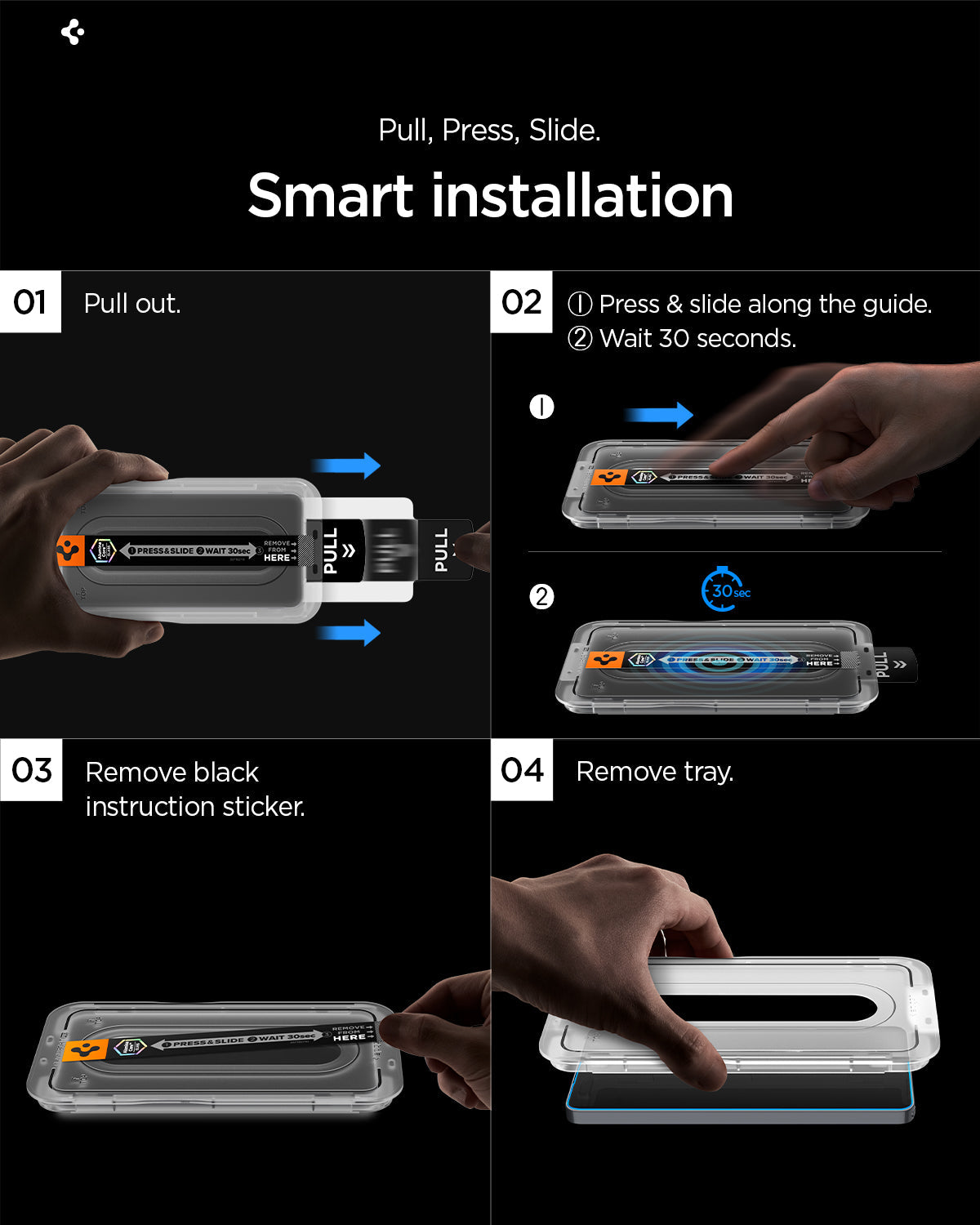 AGL11093 - Galaxy S26 GLAS.tR EZ Fit Pro | Privacy showing pull, press, slide smart installaion