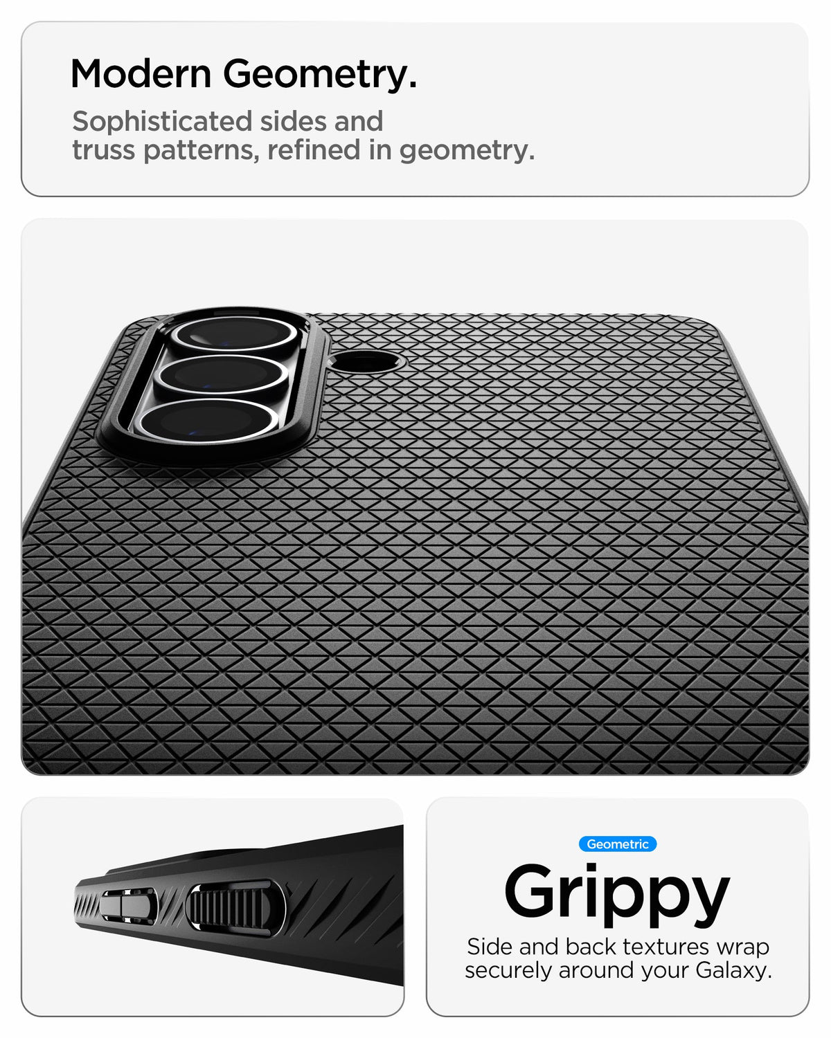 ACS11055 - Galaxy S26 Liquid Air (Mag Fit) in Matte Black showing modern geometry. sophisticated sides and truss patterns refined in geometry