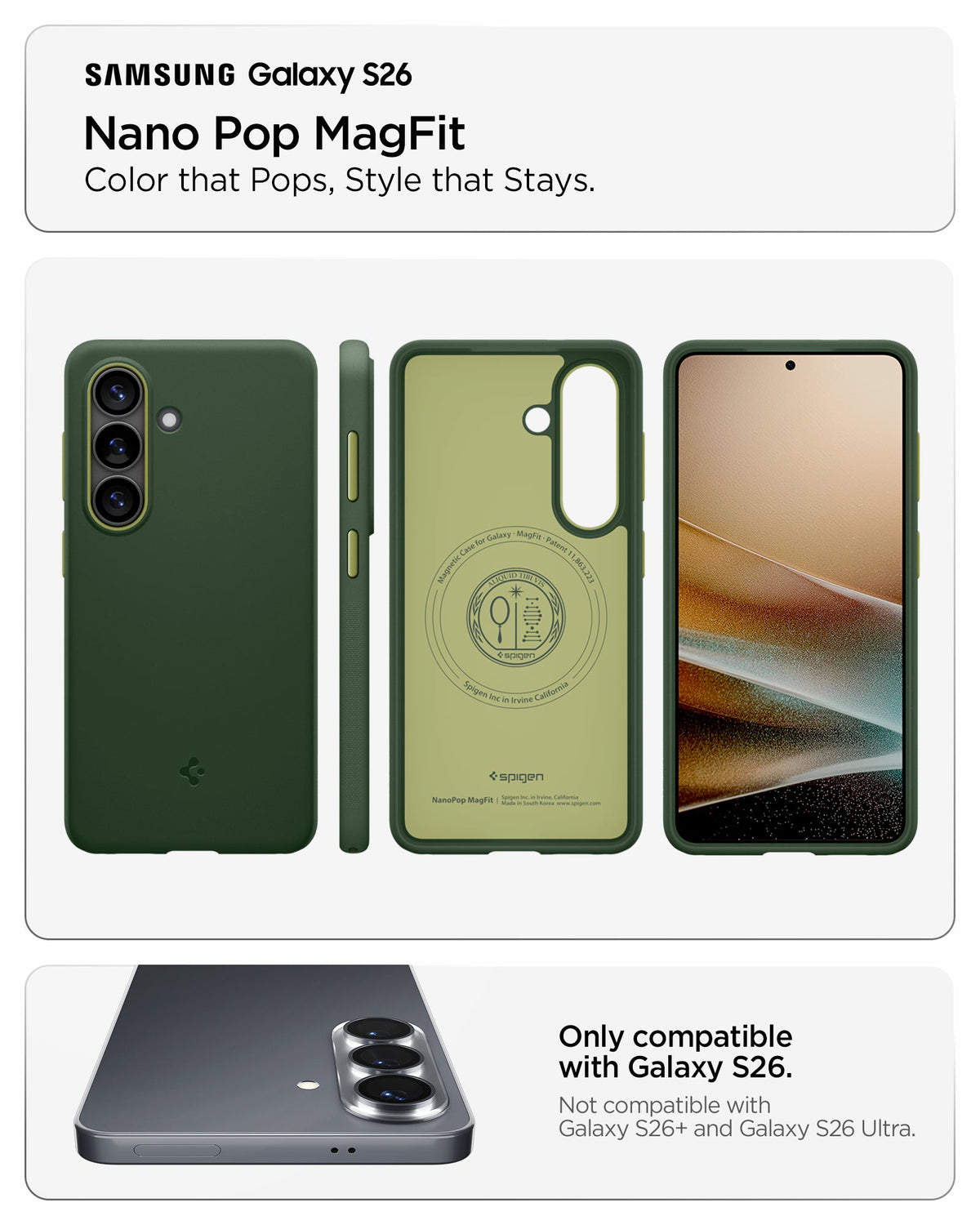 ACS11067 - Galaxy S26 Nano Pop (Mag Fit) in Avo Green showing color that pops style that stays