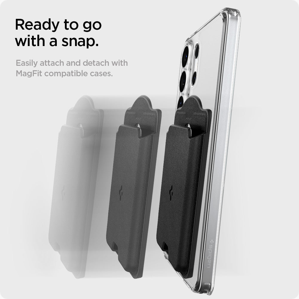 AFA09204 - Galaxy S25 Series MagFit Card Holder Valentinus 3 Cards (MagFit) in Black showing ready to go with a snap.