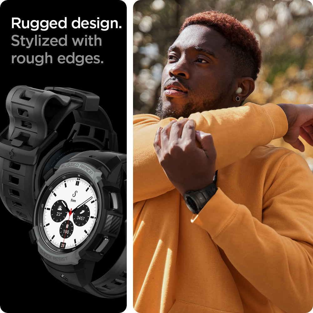 ACS03653 - Galaxy Watch 4 Classic (42mm) Case Rugged Armor Pro in charcoal gray rugged design. stylized with rough edges.
