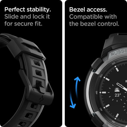 ACS03653 - Galaxy Watch 4 Classic (42mm) Case Rugged Armor Pro in charcoal gray bezel access. compatible with the bezel control. Perfect stability slide and lock it for secure fit.
