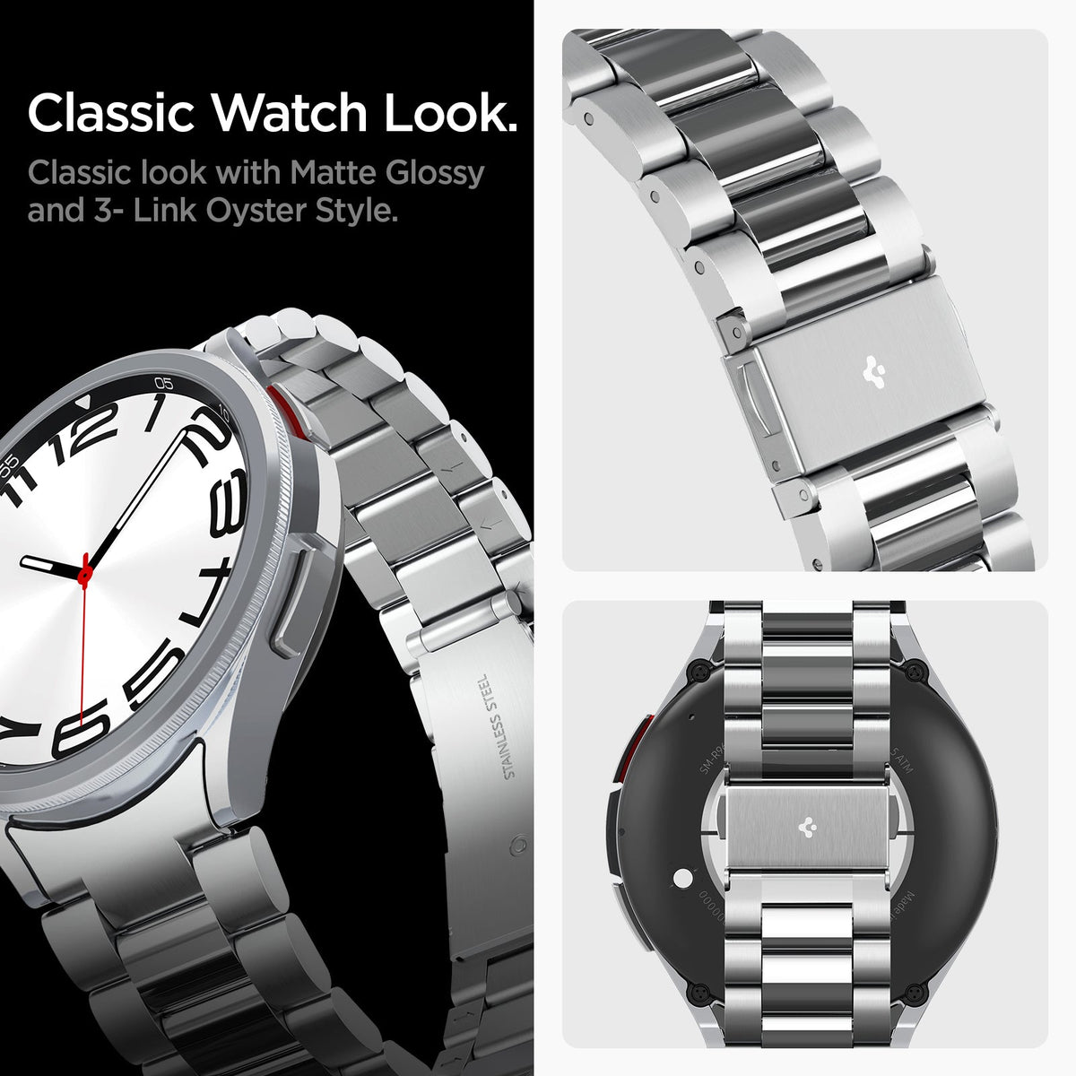 AMP06489 - Watch 6 Classic (47mm) Modern Fit 316L Band in Silver classic look with matte glossy and 3 link oyster style.
