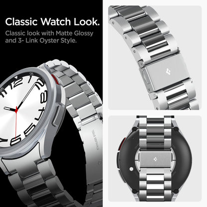 AMP06489 - Watch 6 Classic (47mm) Modern Fit 316L Band in Silver classic look with matte glossy and 3 link oyster style.