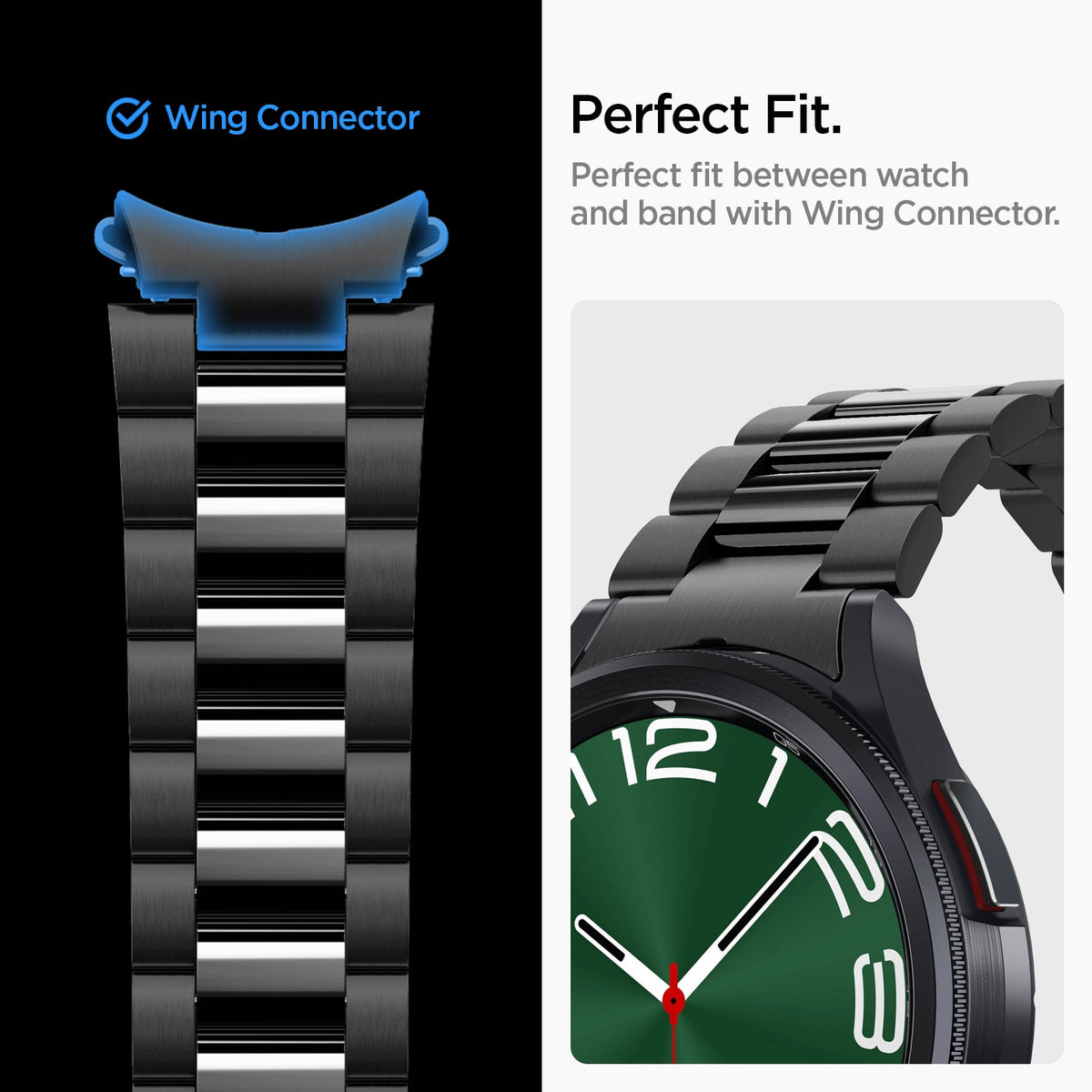 AMP06490 - Watch 6 Classic (47mm) Modern Fit 316L Band in Black wing connector. Perfect fit. perfect fit between watch and band with wing connector.
