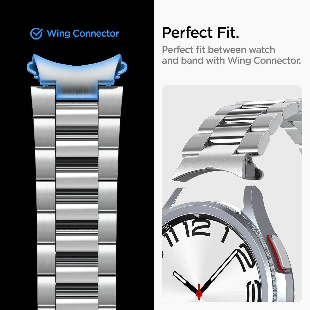 AMP06489 - Watch 6 Classic (47mm) Modern Fit 316L Band in Silver wing connector. Perfect fit. perfect fit between watch and band with wing connector.